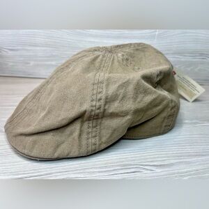 Levi's Men's Flat Cap Ivy Driving Hat Tan Canvas Newsboy Leather Logo L/XL NWT